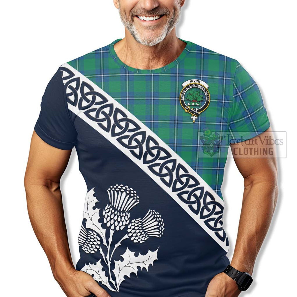 Irvine Tartan T-Shirt Featuring Thistle and Scotland Map