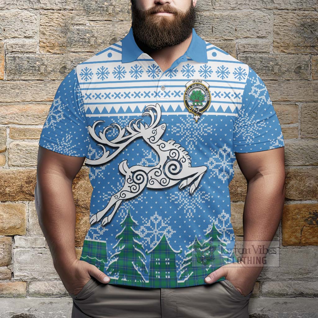 Tartan Vibes Clothing Irvine Clan Christmas Polo Shirt Celtic Reindeer Style