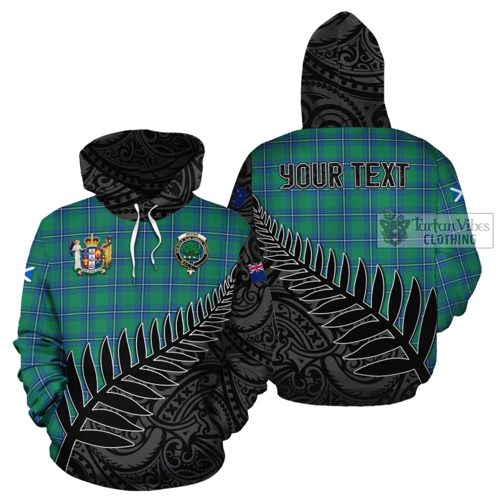 Tartan Vibes Clothing Irvine Crest Tartan Cotton Hoodie with New Zealand Silver Fern Half Style