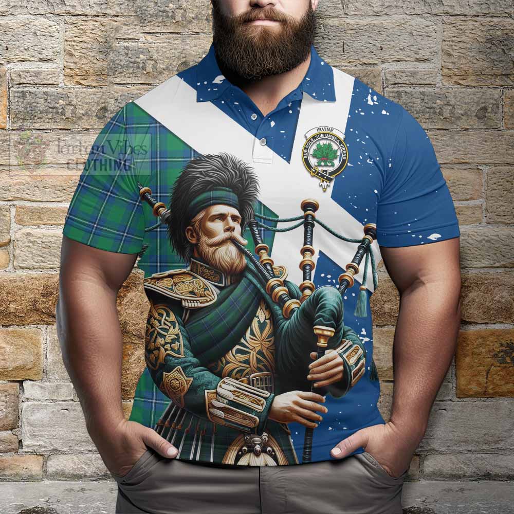 Tartan Vibes Clothing Irvine Tartan Polo Shirt with Family Crest Scottish Bagpiper Vibes