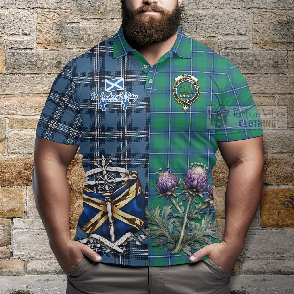 Tartan Vibes Clothing Irvine Tartan Polo Shirt Happy St. Andrew's Day Half Tartan Style