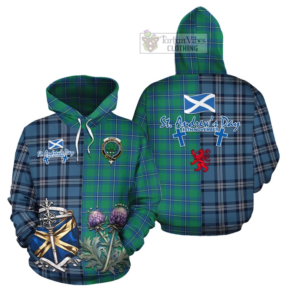 Tartan Vibes Clothing Irvine Tartan Cotton Hoodie Happy St. Andrew's Day Half Tartan Style