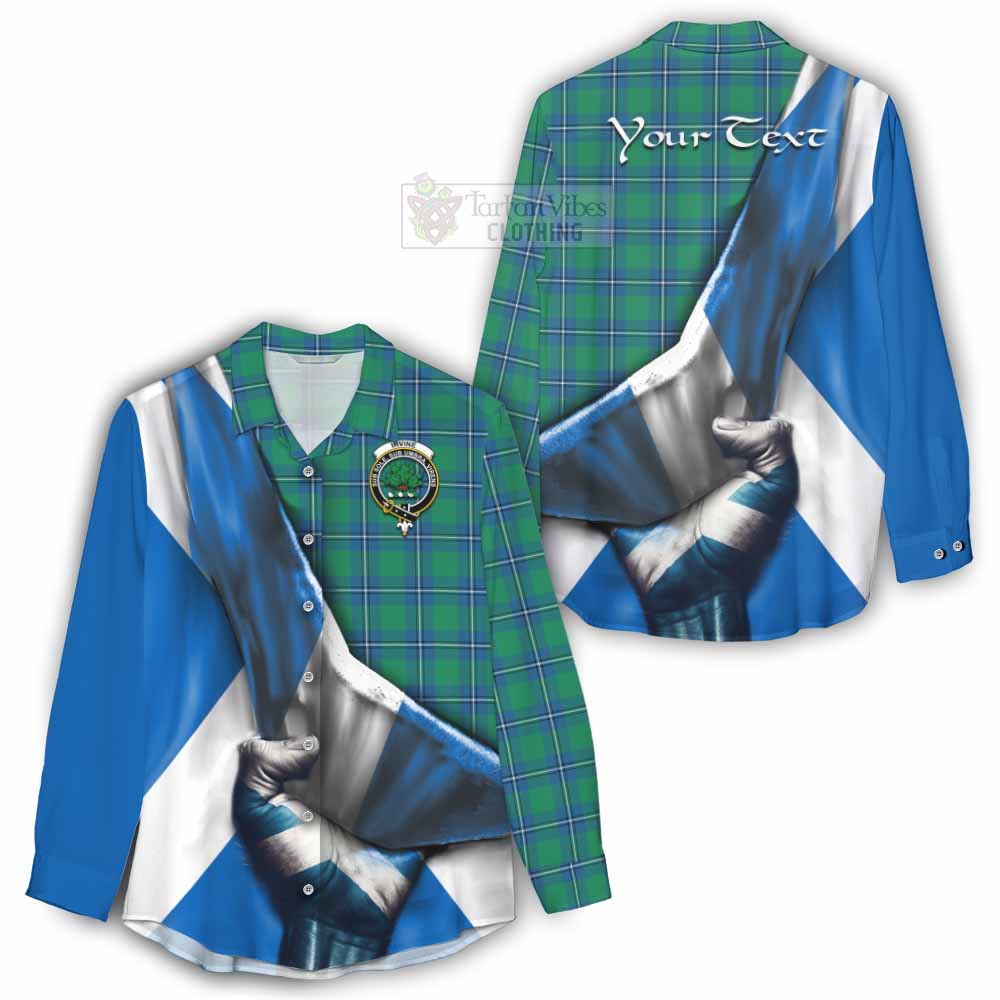 Tartan Vibes Clothing Irvine Tartan Women's Casual Shirt with Family Crest Scotland Patriotic Style