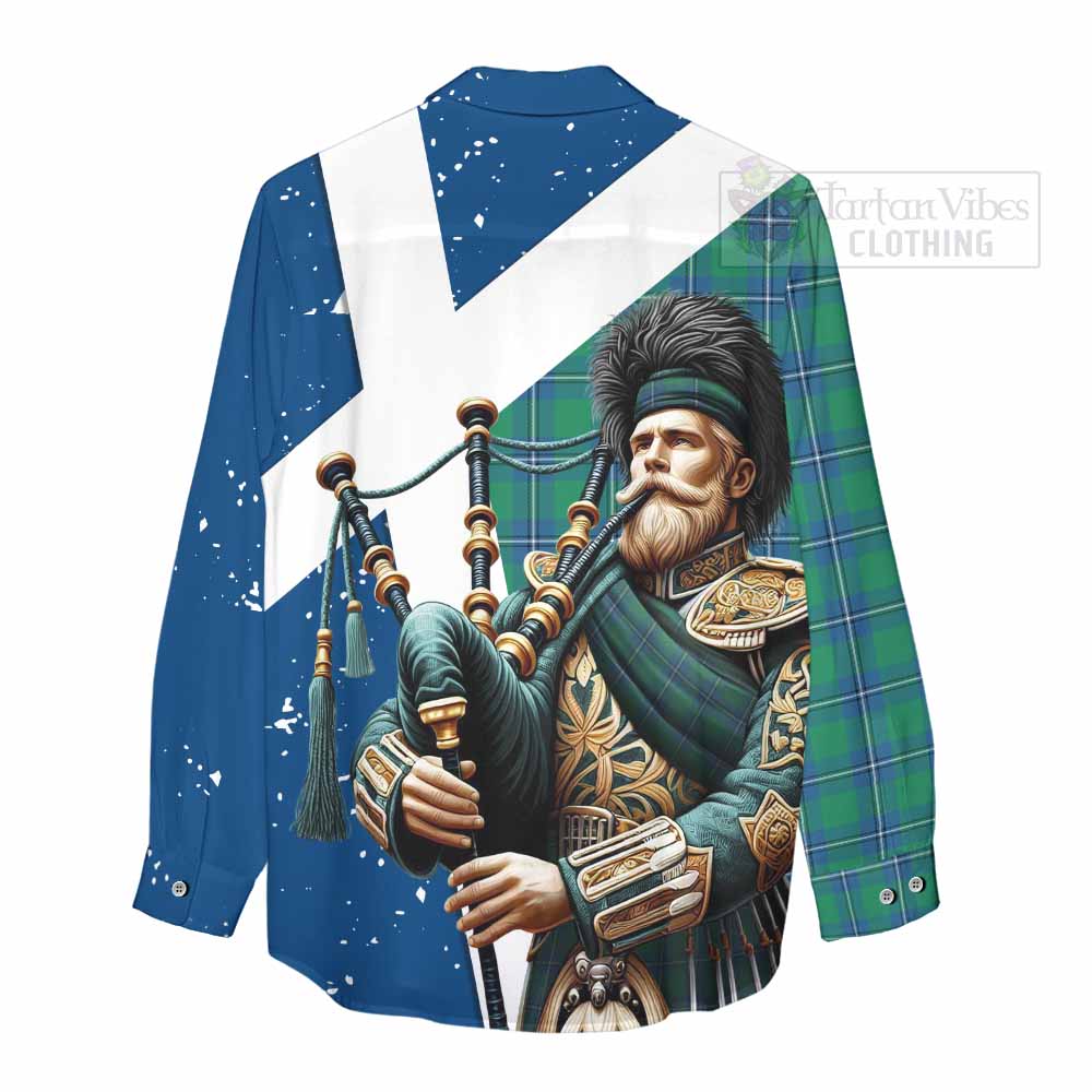 Tartan Vibes Clothing Irvine Tartan Women's Casual Shirt with Family Crest Scottish Bagpiper Vibes