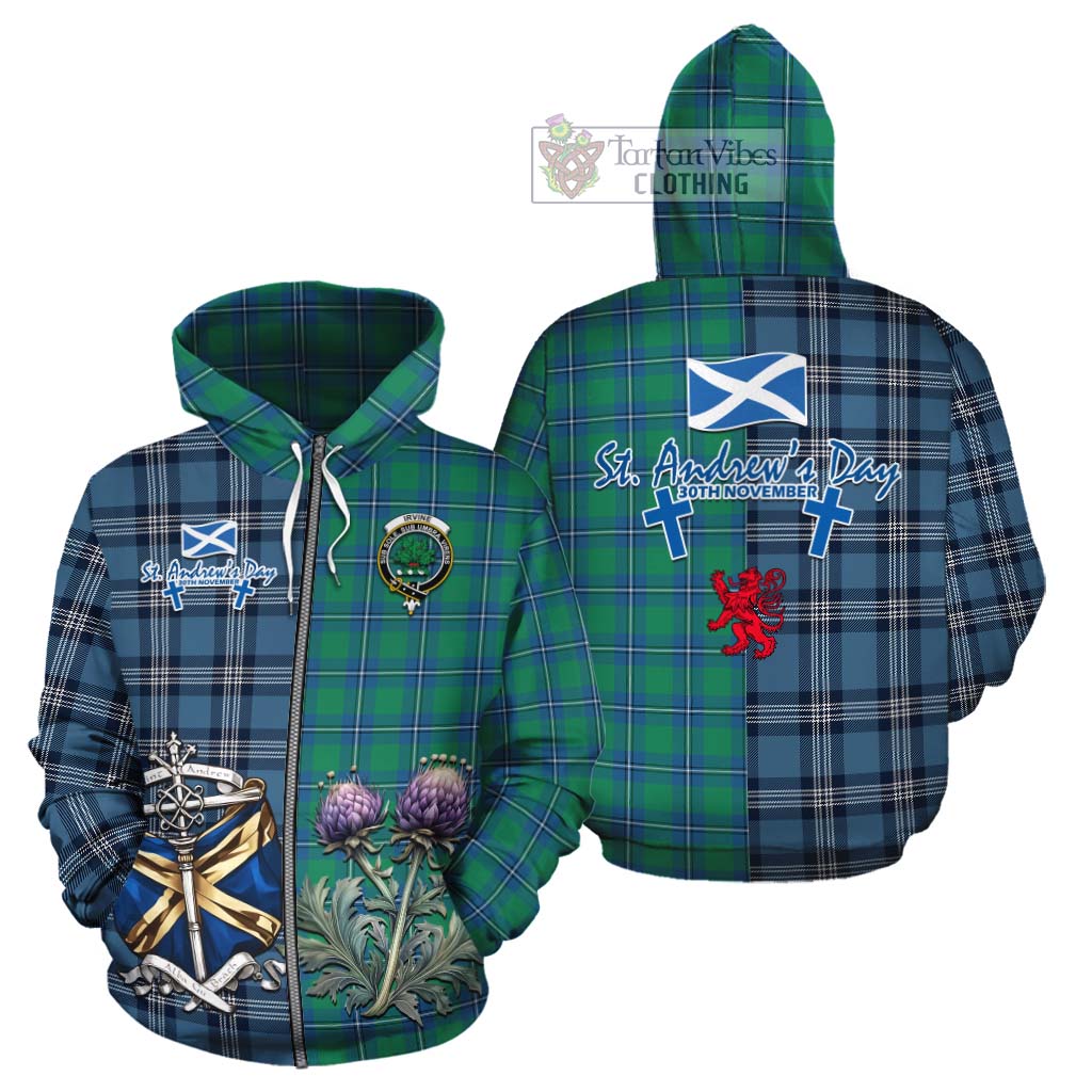 Tartan Vibes Clothing Irvine Tartan Cotton Hoodie Happy St. Andrew's Day Half Tartan Style