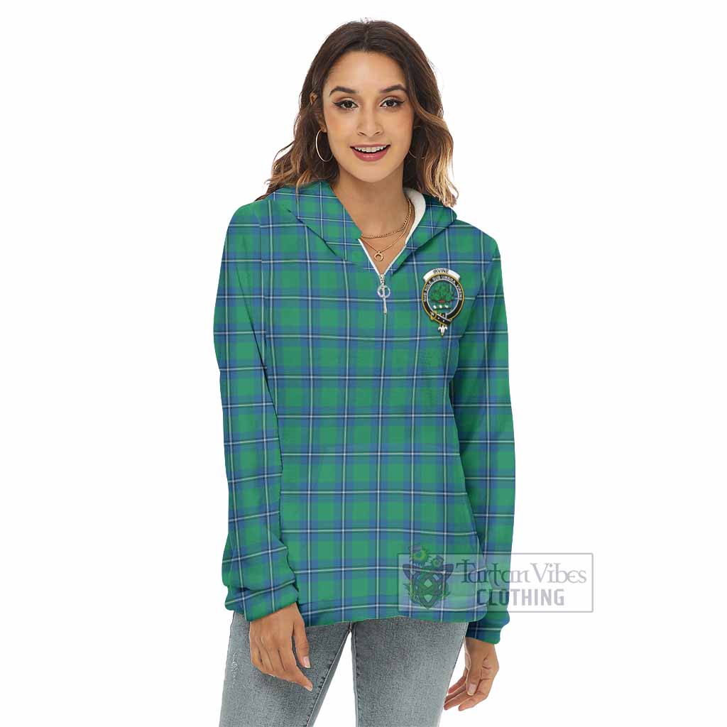 Tartan Vibes Clothing Irvine Tartan Crest Women's Borg  Half Zip Fleece Hoodie