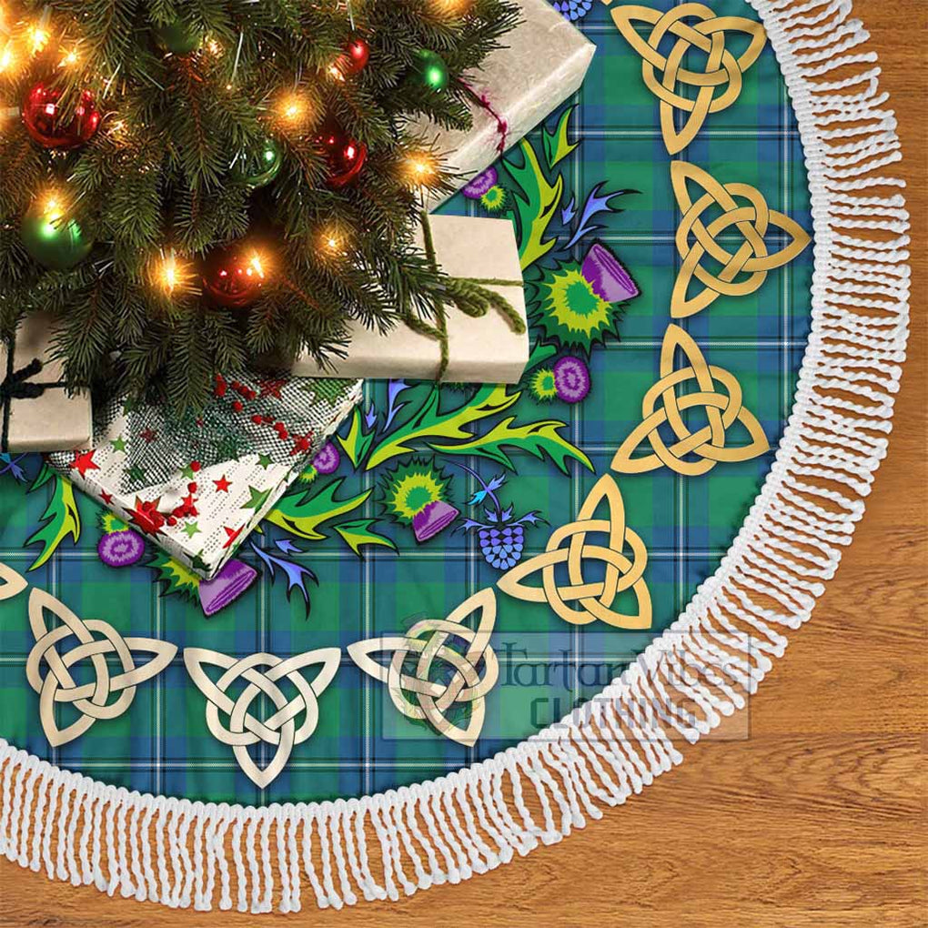 Tartan Vibes Clothing Irvine Tartan Christmas Tree Skirt with Thistle Celtic Knot Style