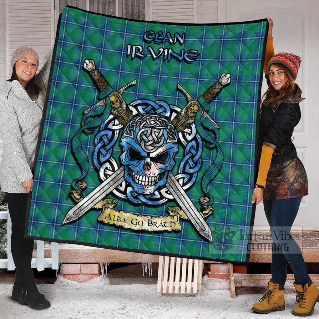 Tartan Vibes Clothing Irvine Tartan Quilt with Celtic Skull Alba Gu Brath Style