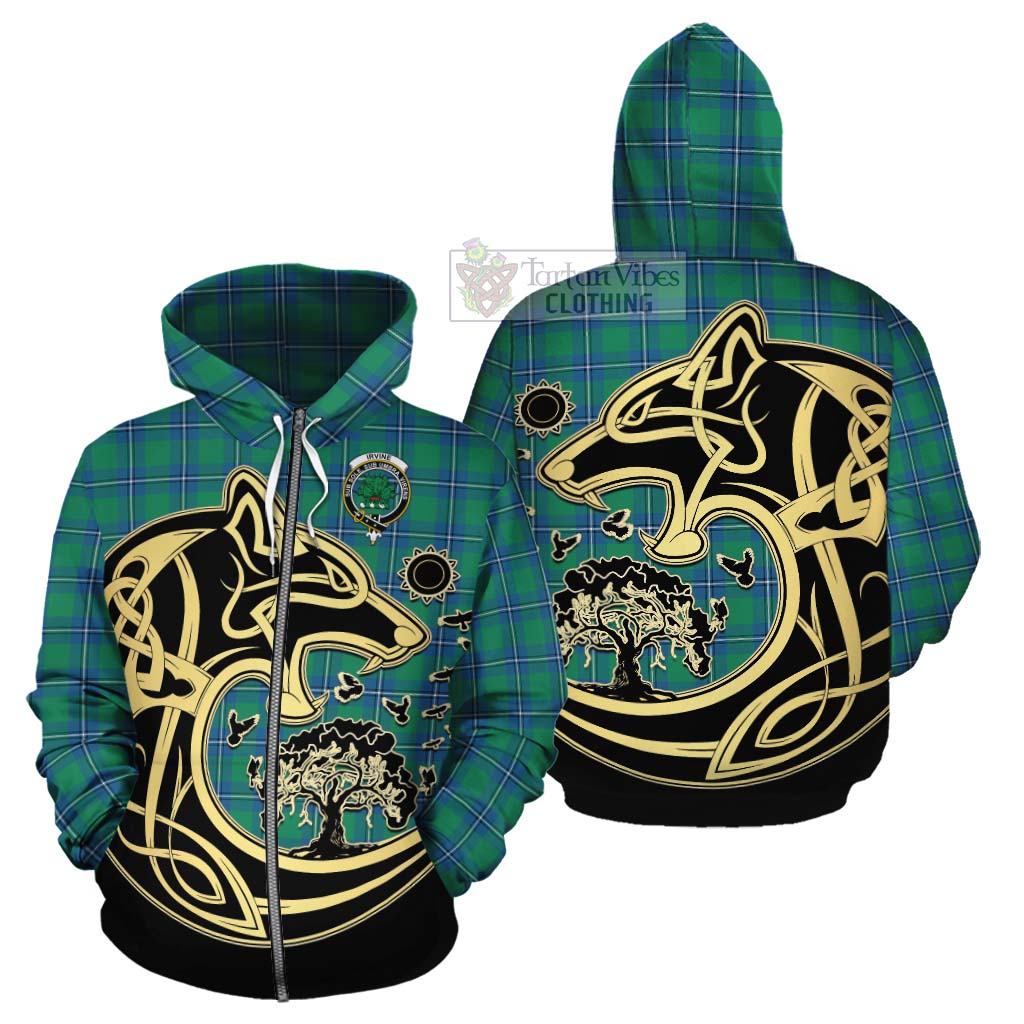 Tartan Vibes Clothing Irvine Tartan Cotton Hoodie with Family Crest Celtic Wolf Style