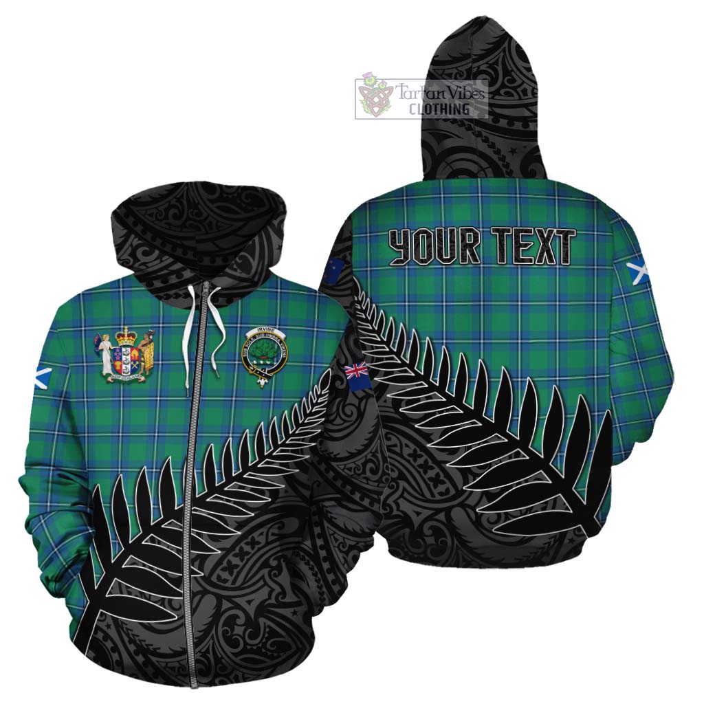 Tartan Vibes Clothing Irvine Crest Tartan Cotton Hoodie with New Zealand Silver Fern Half Style