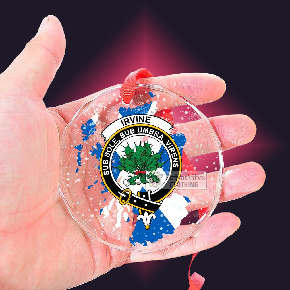 Tartan Vibes Clothing Irvine Clan Crest Christmas Glass Ornament with Scotland Map