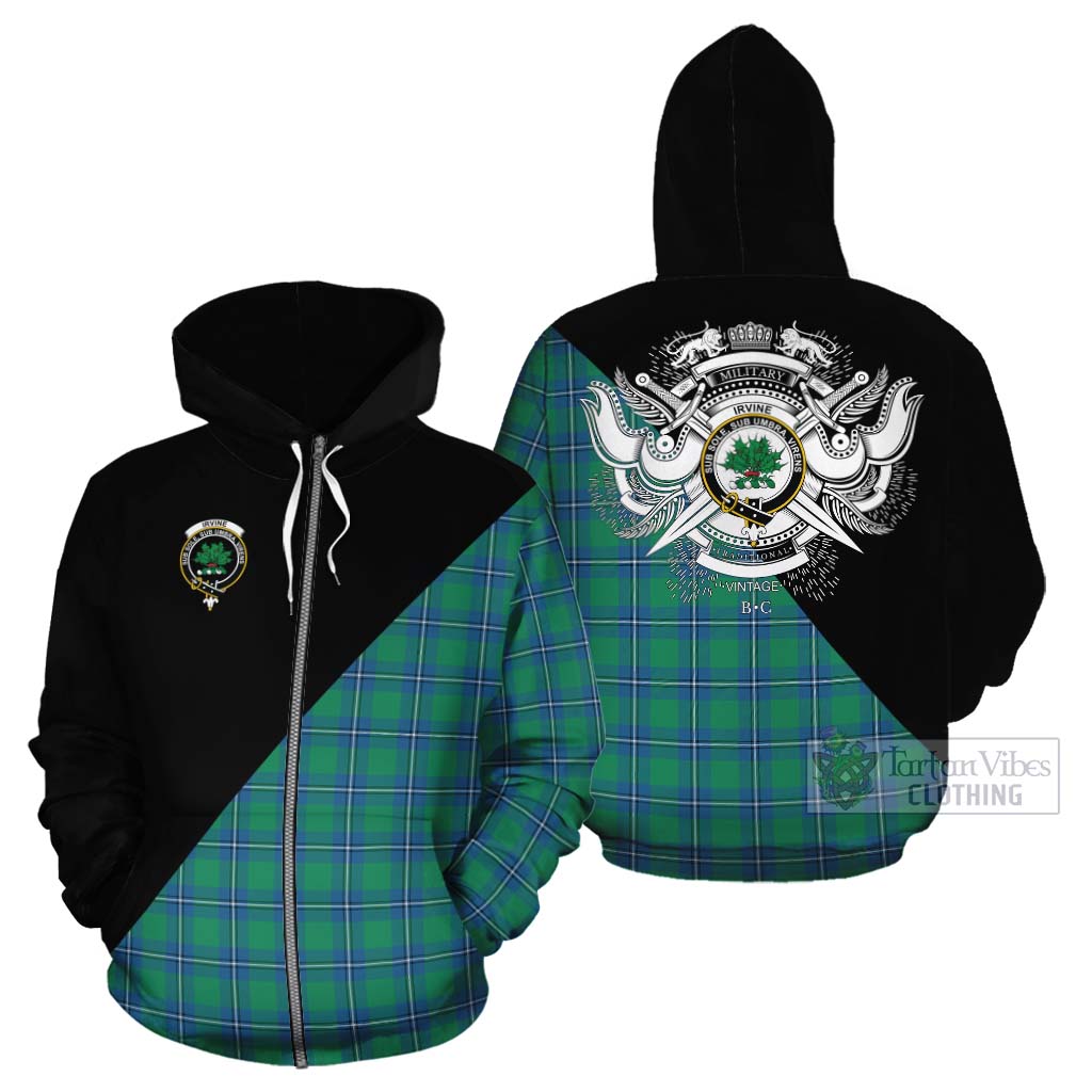 Tartan Vibes Clothing Irvine Tartan Cotton Hoodie with Family Crest and Military Logo Style