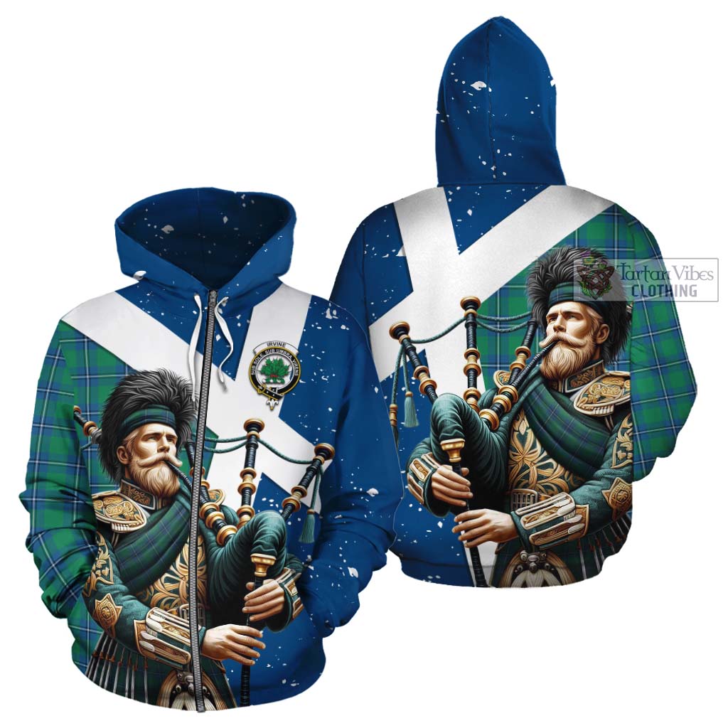 Tartan Vibes Clothing Irvine Tartan Cotton Hoodie with Family Crest Scottish Bagpiper Vibes