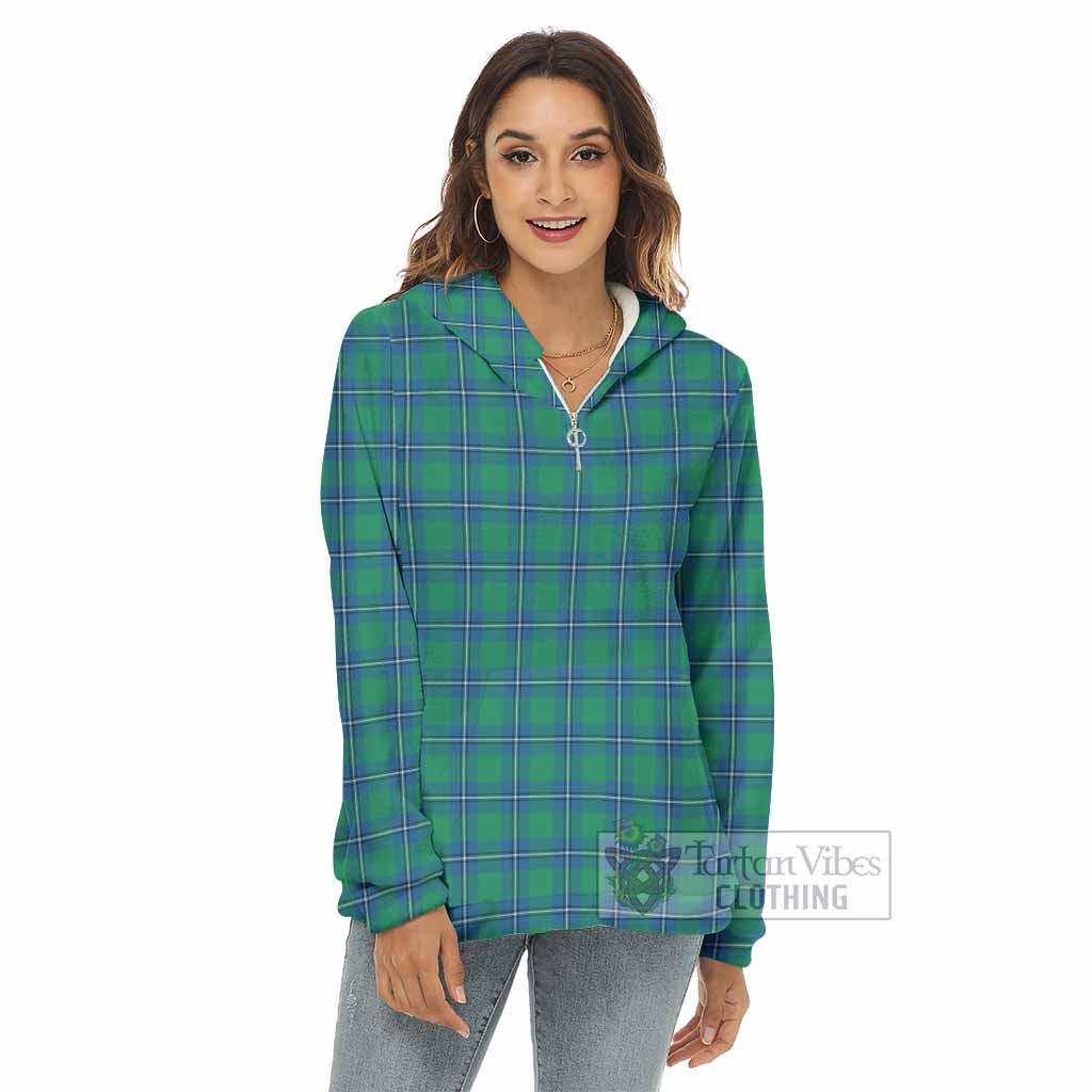 Tartan Vibes Clothing Irvine Tartan Women's Borg  Half Zip Fleece Hoodie