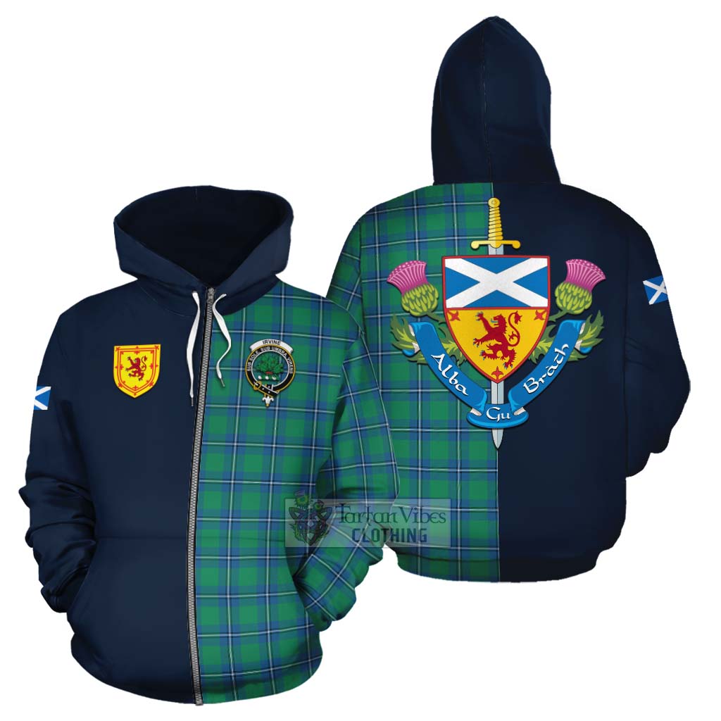 Tartan Vibes Clothing Irvine Tartan Cotton Hoodie Alba with Scottish Lion Royal Arm Half Style