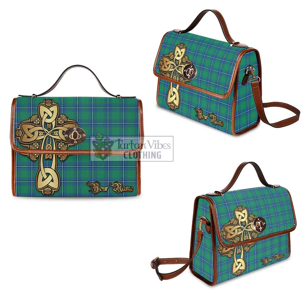 Tartan Vibes Clothing Irvine Tartan Waterproof Canvas Bag Golden Thistle Celtic Cross Style