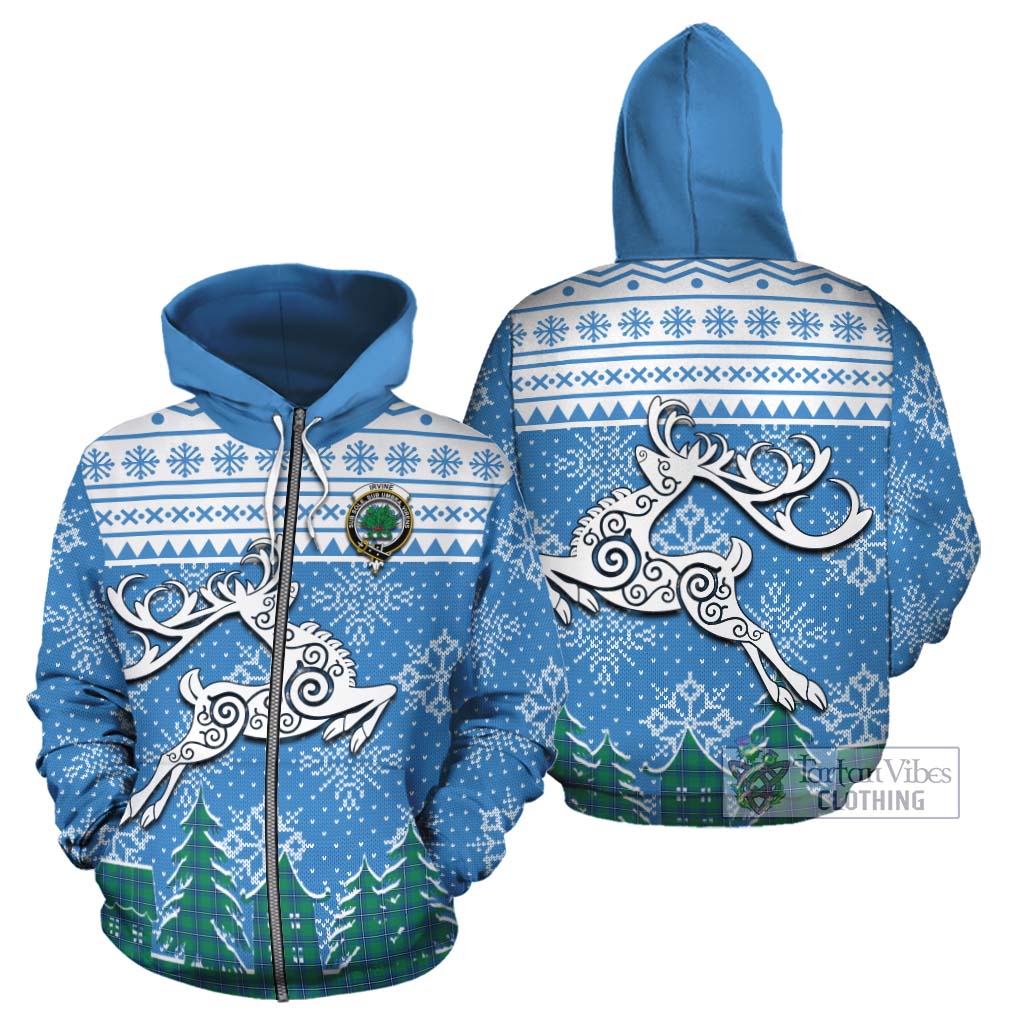 Tartan Vibes Clothing Irvine Clan Christmas Cotton Hoodie Celtic Reindeer Style