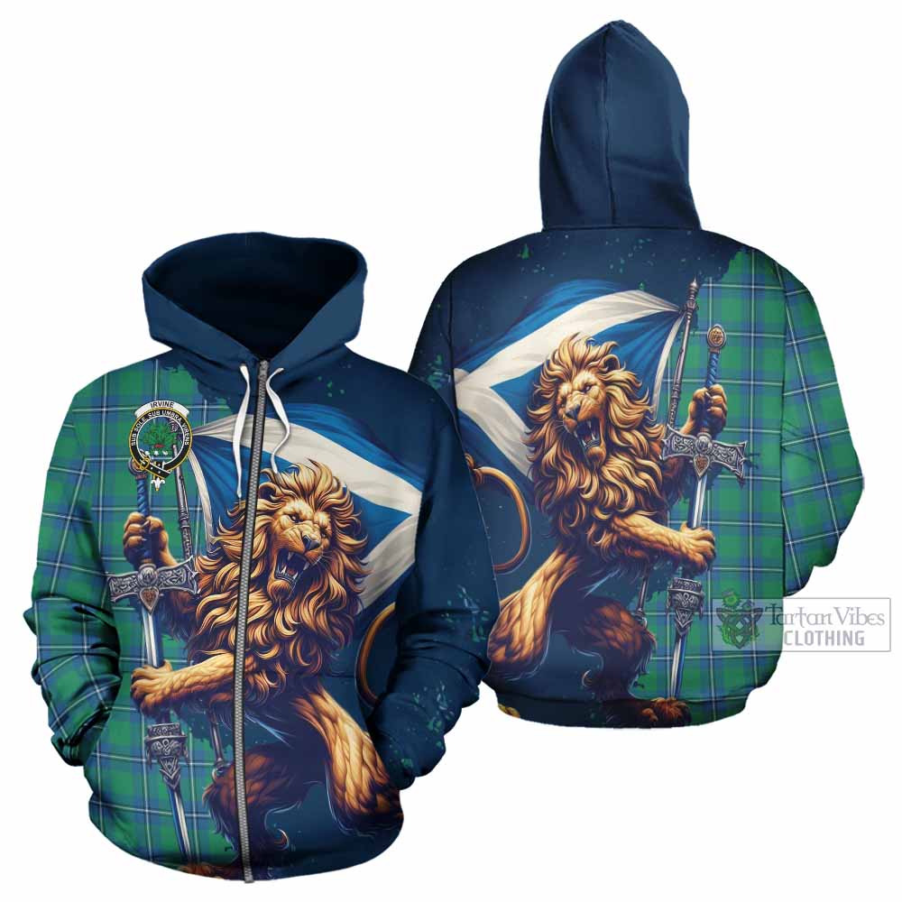 Irvine Tartan Family Crest Hoodie with Scottish Majestic Lion