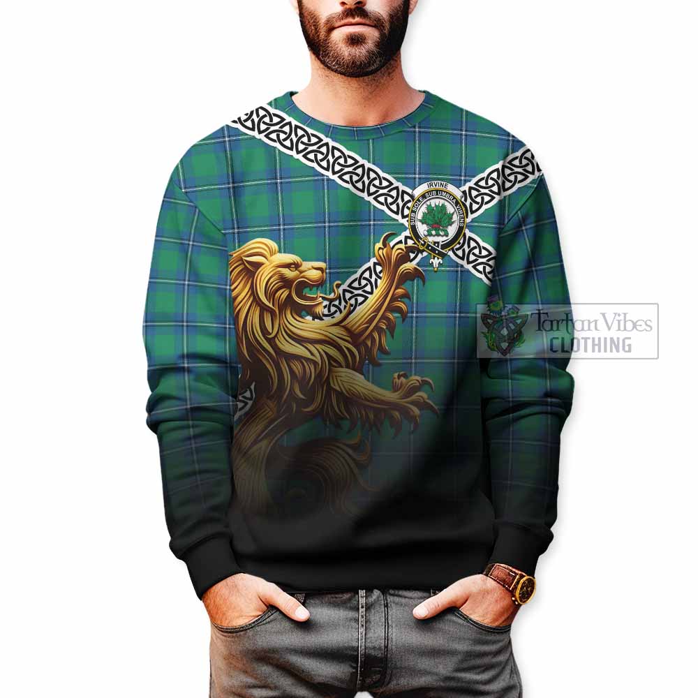 Irvine Crest Tartan Sweatshirt with Golden Lion Emblem Celtic Style - Tartan Vibes Clothing
