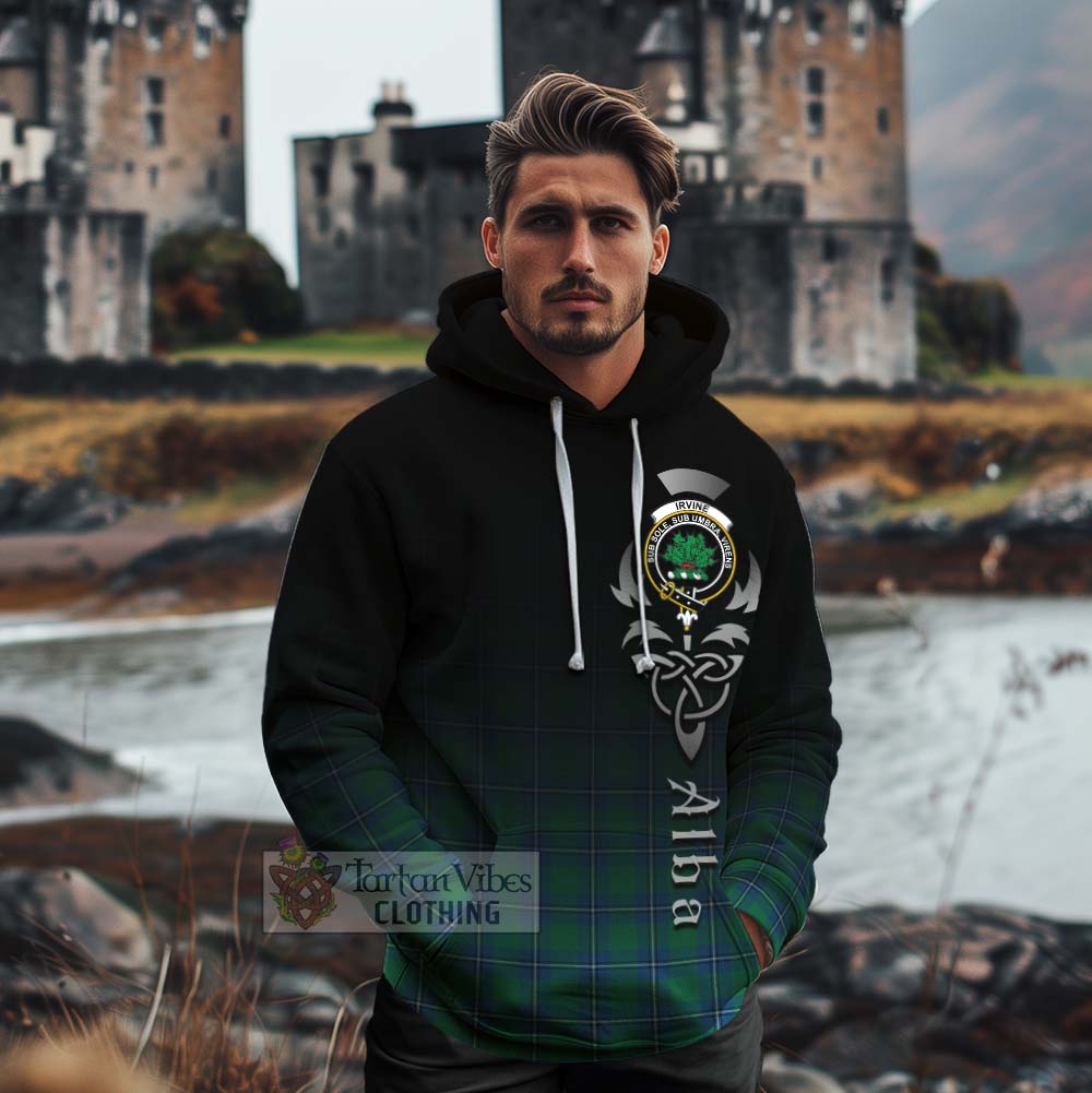 Tartan Vibes Clothing Irvine Tartan Cotton Hoodie Featuring Alba Gu Brath Family Crest Celtic Inspired