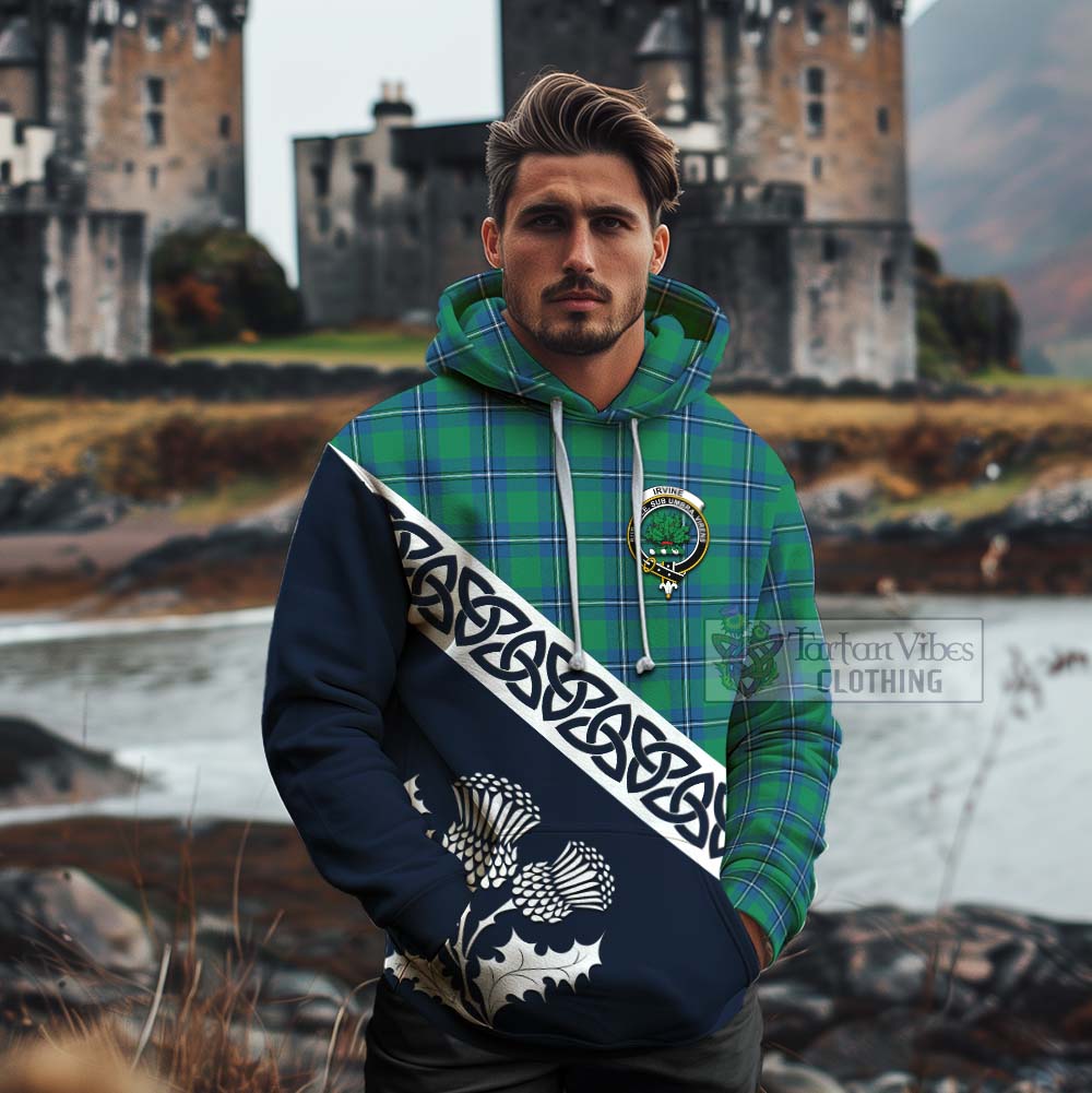 Tartan Vibes Clothing Irvine Tartan Cotton Hoodie Featuring Thistle and Scotland Map