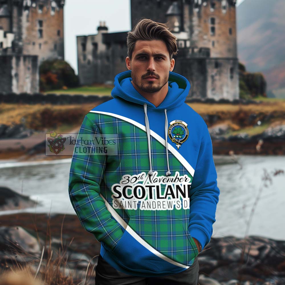 Tartan Vibes Clothing Irvine Family Crest Tartan Cotton Hoodie Celebrate Saint Andrew's Day in Style