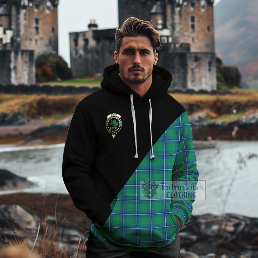 Tartan Vibes Clothing Irvine Tartan Cotton Hoodie with Family Crest and Military Logo Style