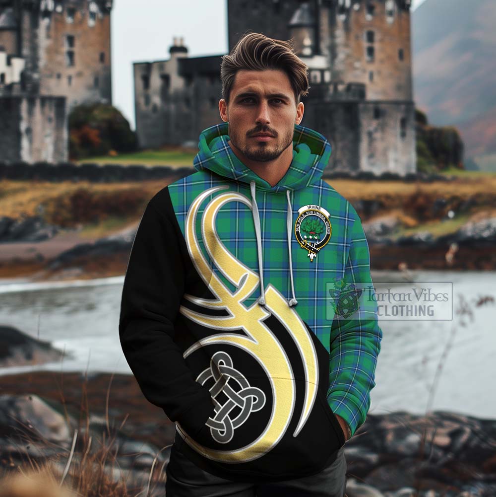 Tartan Vibes Clothing Irvine Tartan Cotton Hoodie with Family Crest and Celtic Symbol Style