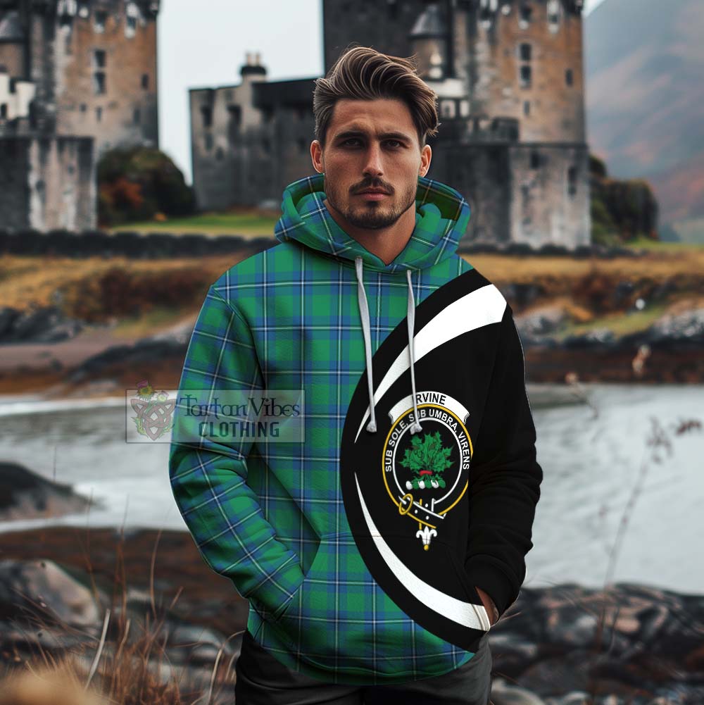 Tartan Vibes Clothing Irvine Tartan Cotton Hoodie with Family Crest Circle Style