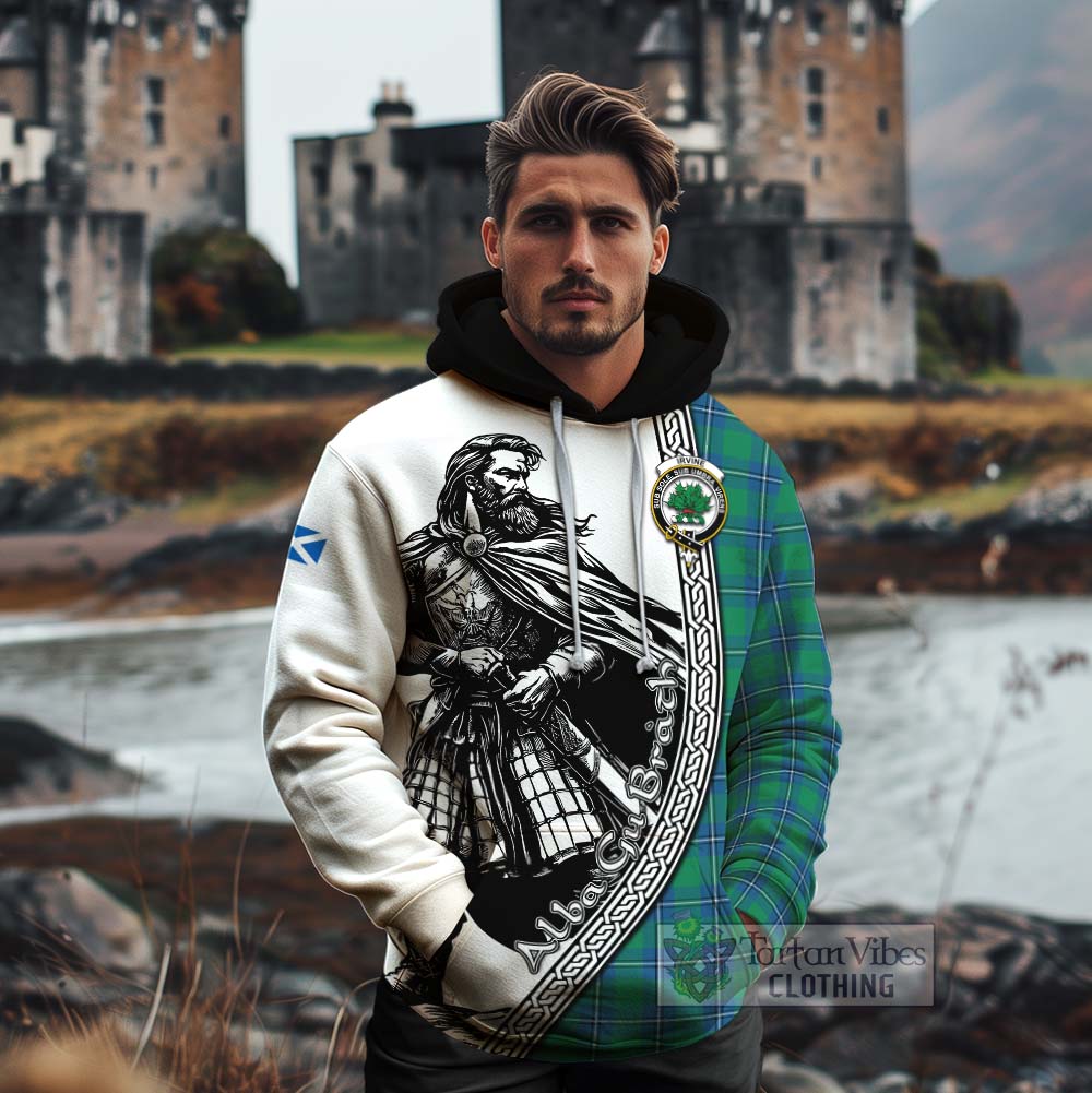 Tartan Vibes Clothing Irvine Tartan Clan Crest Cotton Hoodie with Highlander Warrior Celtic Style