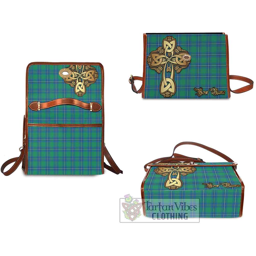 Tartan Vibes Clothing Irvine Tartan Waterproof Canvas Bag Golden Thistle Celtic Cross Style