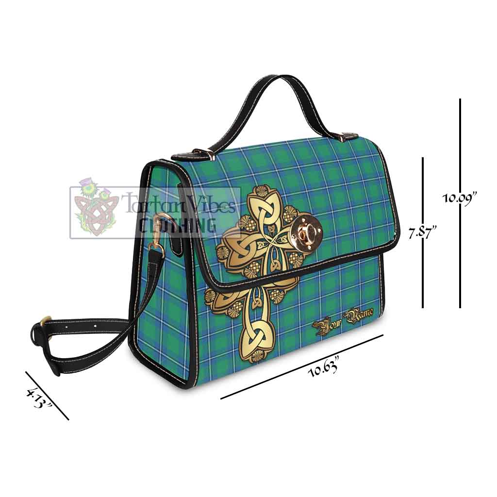 Tartan Vibes Clothing Irvine Tartan Waterproof Canvas Bag Golden Thistle Celtic Cross Style