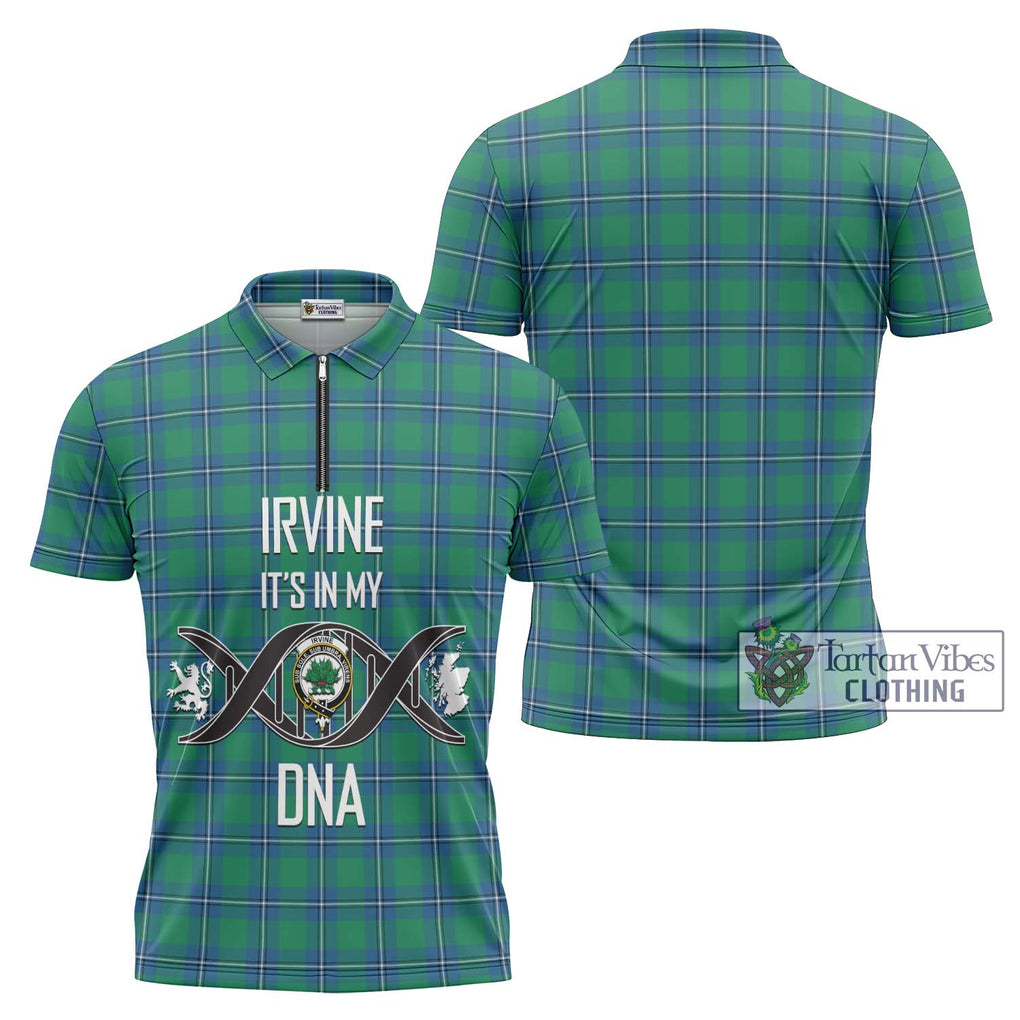 Irvine Tartan Zipper Polo Shirt with Family Crest DNA In Me Style Unisex - Tartanvibesclothing Shop