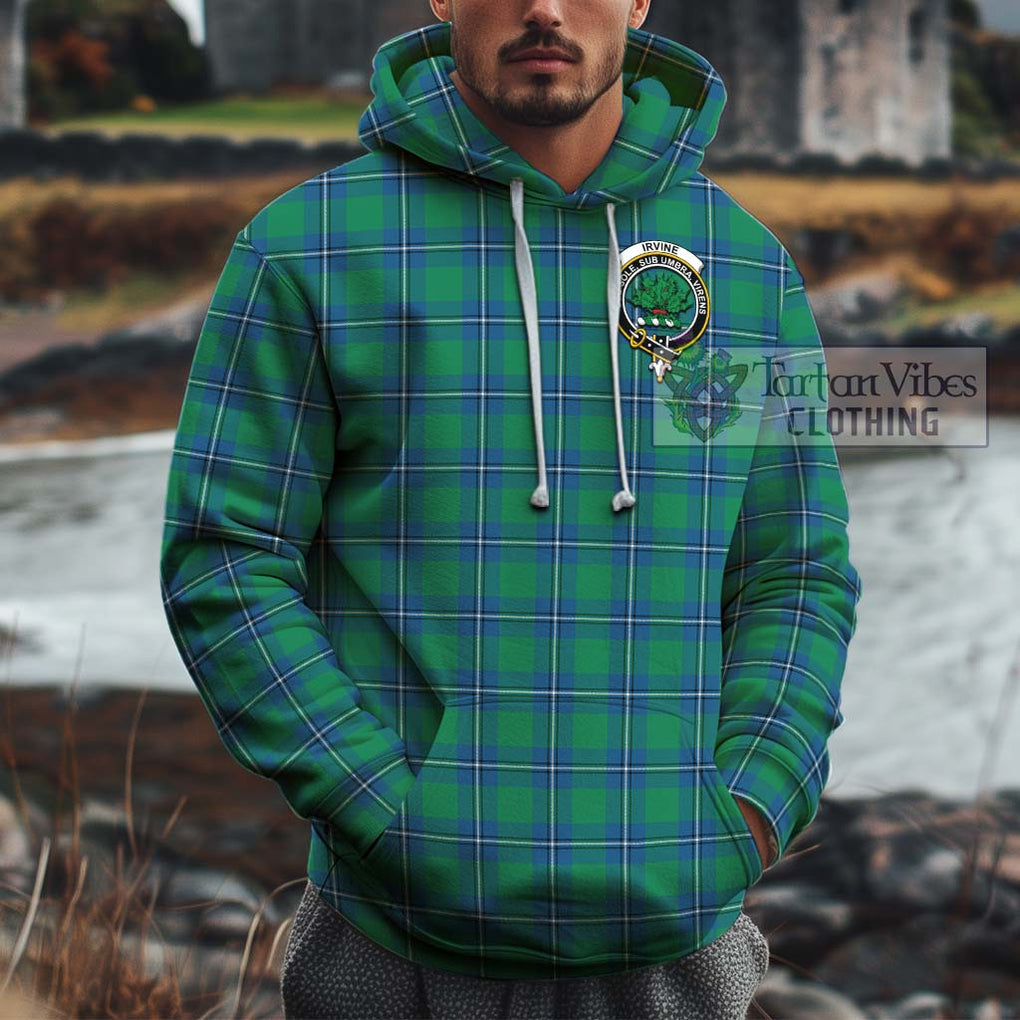 Irvine Tartan Cotton Hoodie with Family Crest Pullover Hoodie XS - Tartan Vibes Clothing