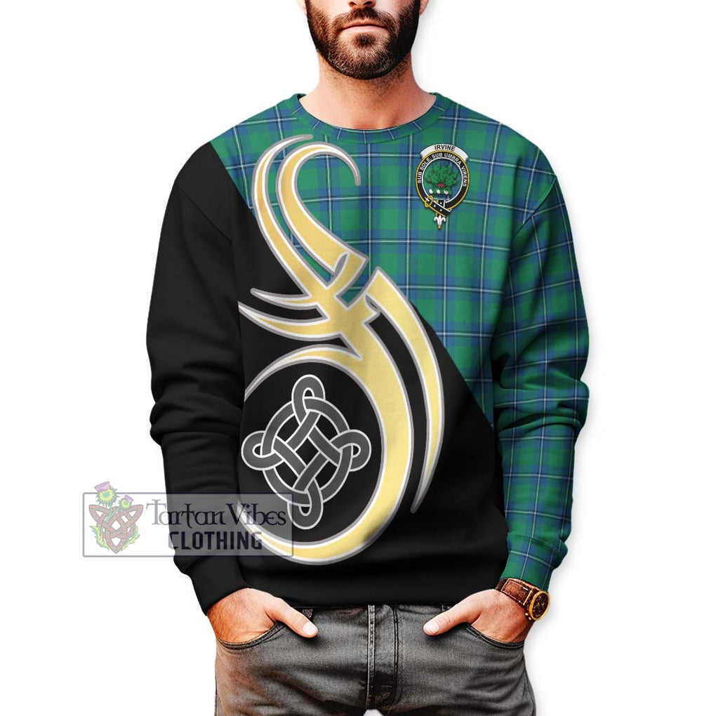 Irvine Tartan Sweatshirt with Family Crest and Celtic Symbol Style Unisex - Tartan Vibes Clothing