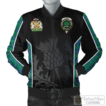 Irvine Tartan Bomber Jacket with Family Crest and Scottish Thistle Vibes Sport Style