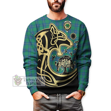 Irvine Tartan Sweatshirt with Family Crest Celtic Wolf Style