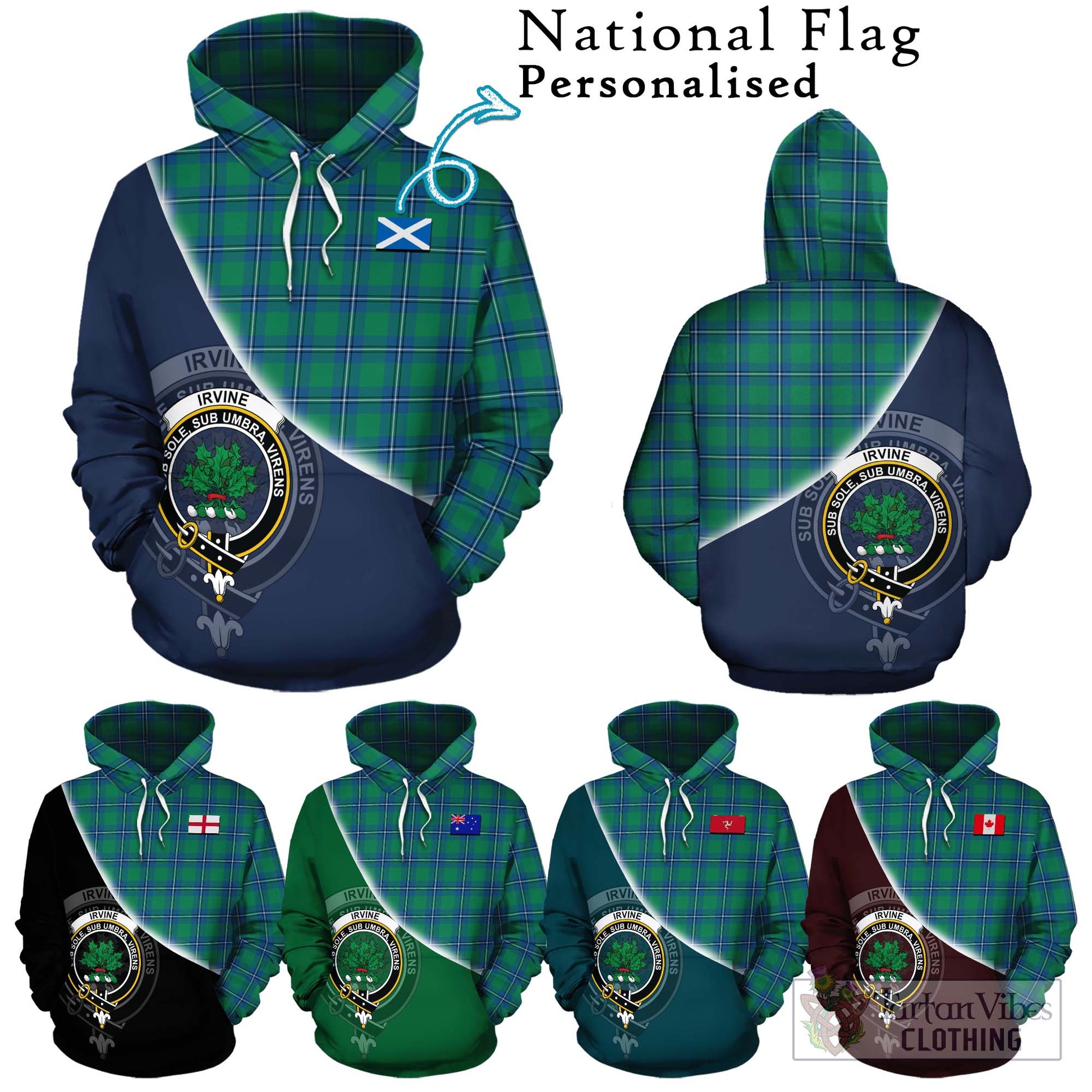 Tartan Vibes Clothing Irvine Ancient Tartan Hoodie with Personalised National Flag and Family Crest Half Style