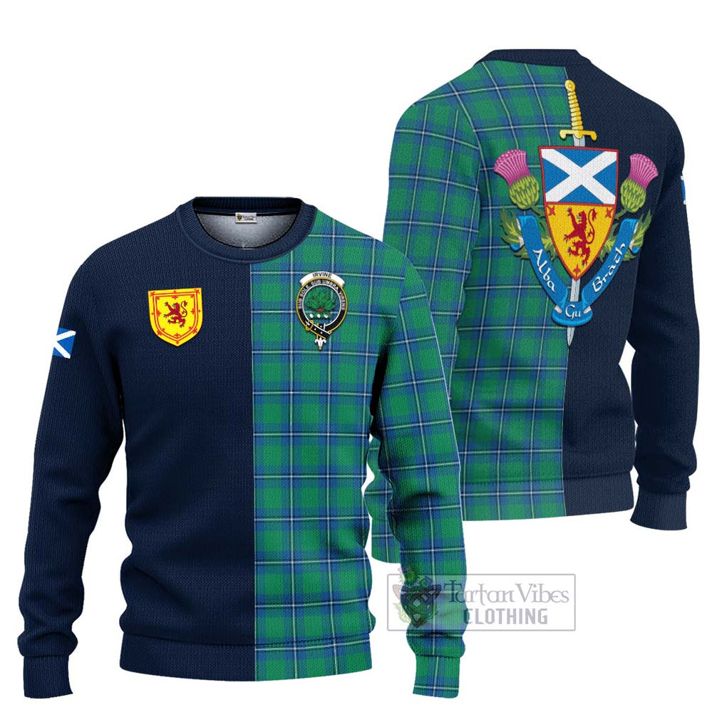 Tartan Vibes Clothing Irvine Ancient Tartan Knitted Sweater with Scottish Lion Royal Arm Half Style