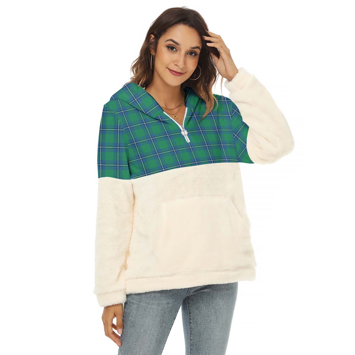 Irvine Tartan Women's Borg Fleece Hoodie With Half Zip Female - Tartan Vibes Clothing