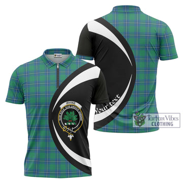 Irvine Tartan Zipper Polo Shirt with Family Crest Circle Style