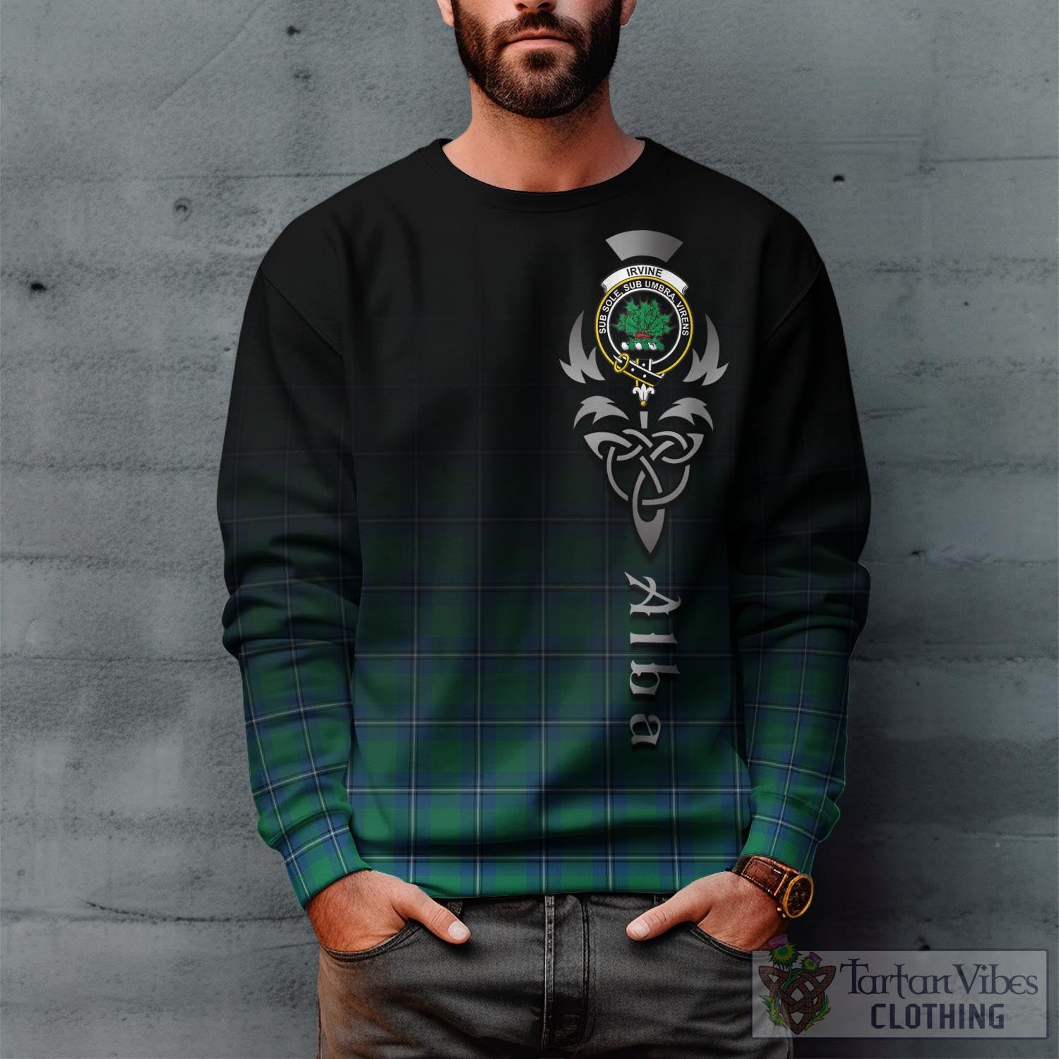 Tartan Vibes Clothing Irvine Ancient Tartan Sweatshirt Featuring Alba Gu Brath Family Crest Celtic Inspired