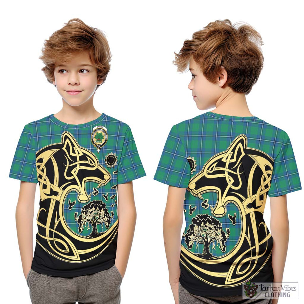 Irvine Tartan Kid T-Shirt with Family Crest Celtic Wolf Style Youth XL Size14 - Tartan Vibes Clothing