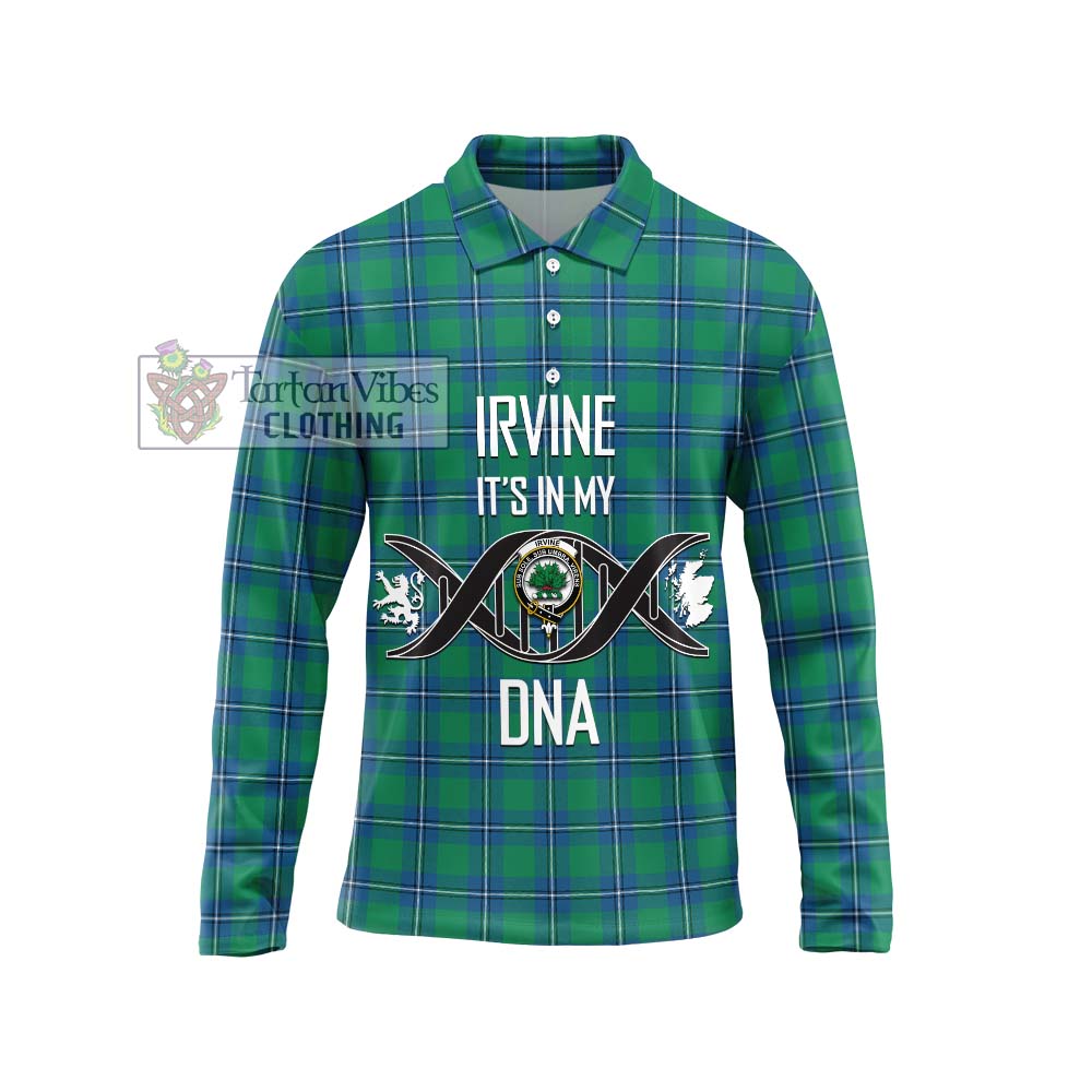 Irvine Tartan Long Sleeve Polo Shirt with Family Crest DNA In Me Style Unisex - Tartanvibesclothing Shop