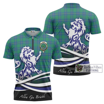 Irvine Tartan Zipper Polo Shirt with Alba Gu Brath Regal Lion Emblem