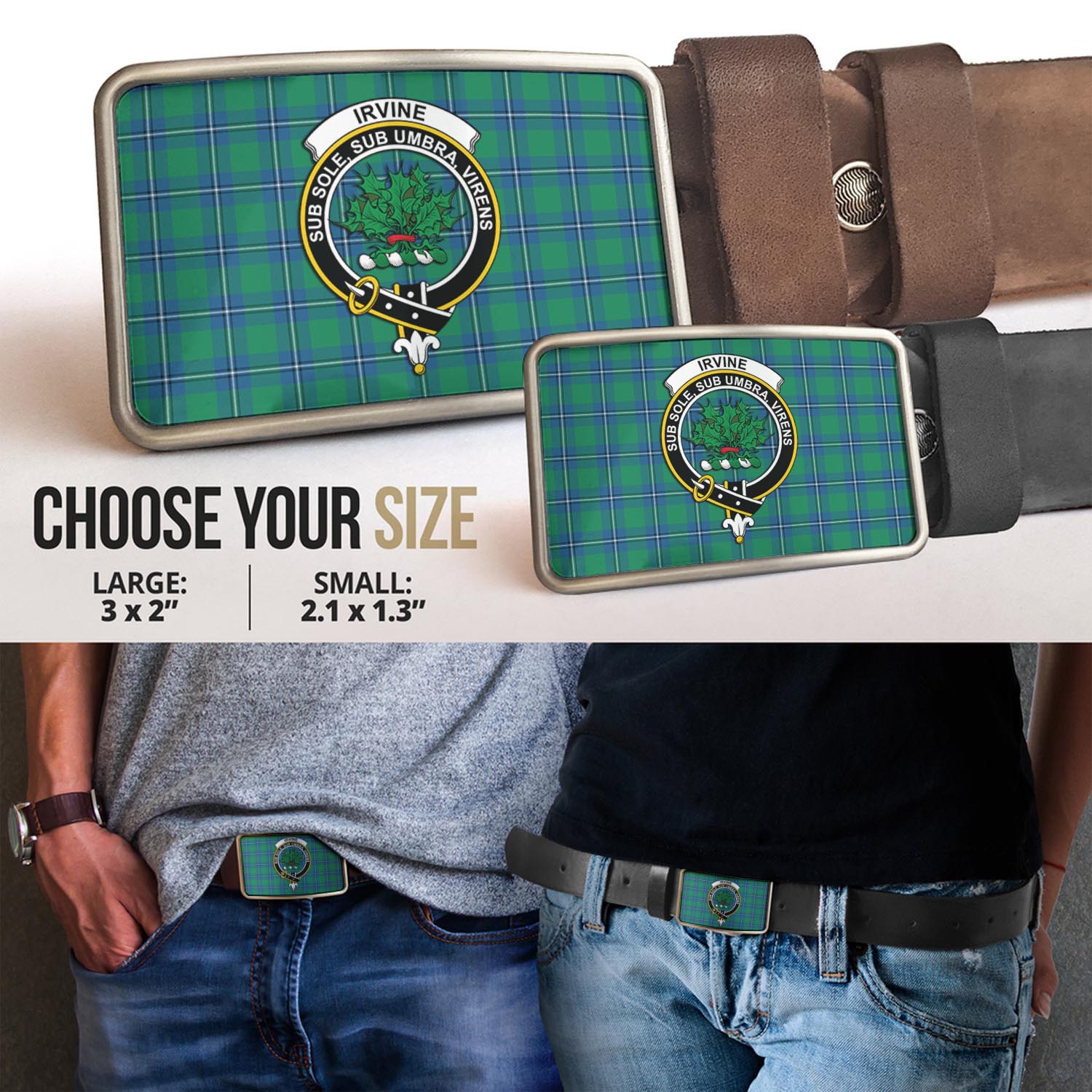 Irvine Tartan Belt Buckles with Family Crest - Tartan Vibes Clothing