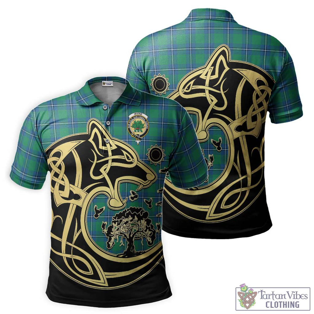 Irvine Tartan Polo Shirt with Family Crest Celtic Wolf Style Kid - Tartanvibesclothing Shop