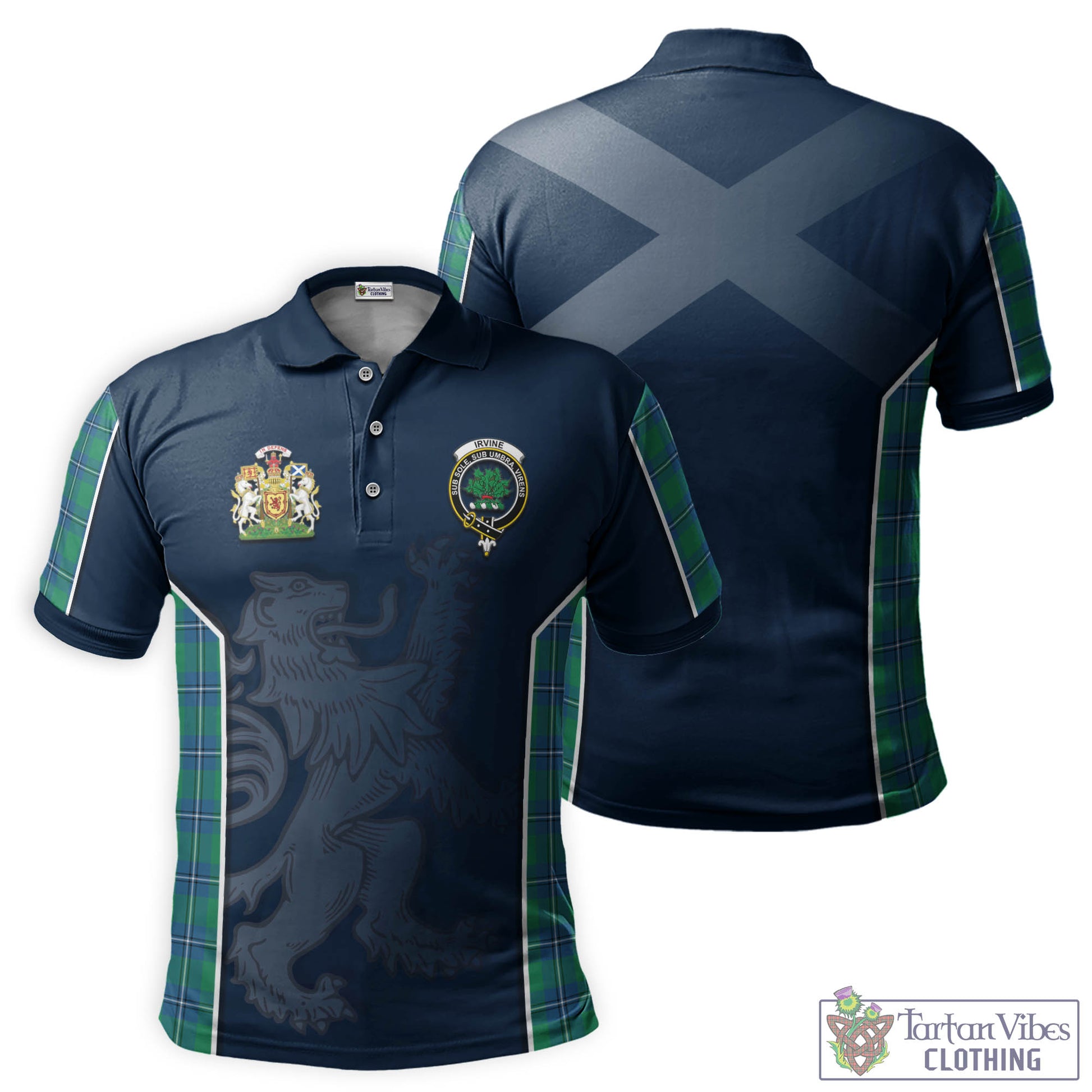 Tartan Vibes Clothing Irvine Ancient Tartan Men's Polo Shirt with Family Crest and Lion Rampant Vibes Sport Style