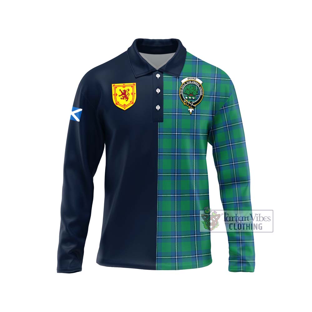 Tartan Vibes Clothing Irvine Ancient Tartan Long Sleeve Polo Shirt with Scottish Lion Royal Arm Half Style