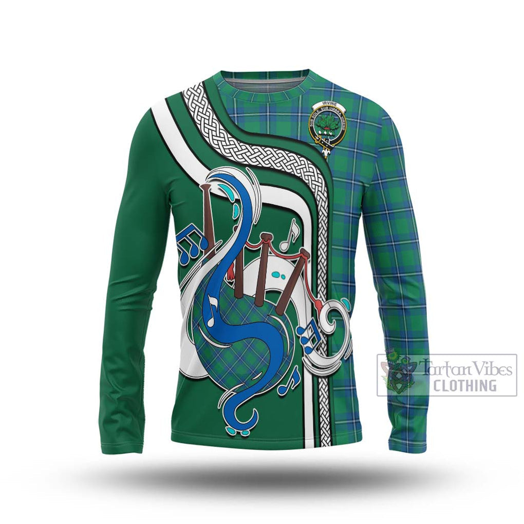 Tartan Vibes Clothing Irvine Ancient Tartan Long Sleeve T-Shirt with Epic Bagpipe Style